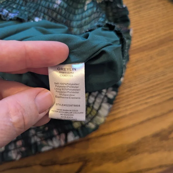 EUC Greylin Anthropologie womens medium Estelle tie neck blouse green floral - Picture 6 of 8